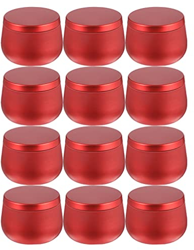 Artibetter 12 Unidades de Lata de 8Oz para Velas con Tapas Recipientes Redondos para Velas Tarros Metálicos para Manualidades Almacenamiento de Regalos Y Más (Rojo)
