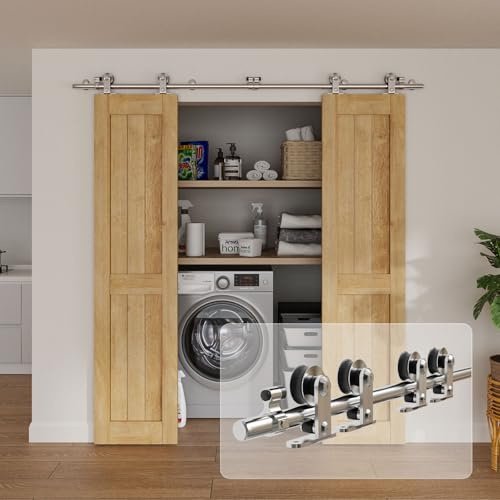 WOLFBIRD 9FT/274CM Herraje para Puerta Corredera Kit de Acero Inoxidable Accesorios Riel Juego para Puerta de Madera Doble（Estilo T）
