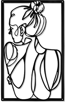 YiYa Negro Decoración de pared de metal decoración de pared minimalista arte decoración de arte de línea de metal decoración de pared de una sola línea para dormitorio sala estar baño galería(espalda)