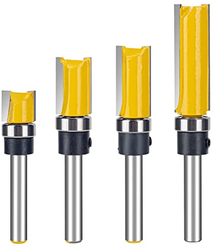 Lot de 4 fraises à défoncer avec tige de 6,35 mm, diamètre de 1,27 cm roulement supérieur guide de gabarit outil bois
