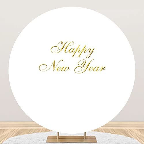 Aoihrraan 220cm Diameter New Year White Round Photography Backdrop 2024 New Year Gold Backgrounds Countdown To New Year'S Eve Royal Anniversary Party Newborn Kid Girl Boy Portrait Studio Photo Props