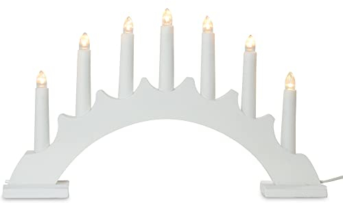 Riffelmacher&Weinberger LED Schwibbogen Lichterbogen Rund 7 Kerzen 40x5x24cm - Weiß | 27658 - Fensterleuchter Holz
