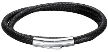 Richsteel Mens Leather Bracelet, Black/Brown Rope Bracelets 18/20/22cm | Hypoallergenic Waterproof Faux Leather Wristband Bracelets 7/7.8/8.6, Single/Layered Can Personalised, With Gift Box