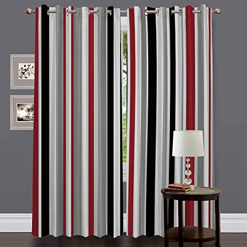 TEMLAN Rote Weiße Graue Schwarze Vertikale Streifen Kinder Gardinen Strichzeichnungen Vorhänge Blickdicht Mit Ösen, Digitaldruck 3D Thermogardine Für Schlafzimmer Wohnzimmer 2Er Set (140 x 160cm)