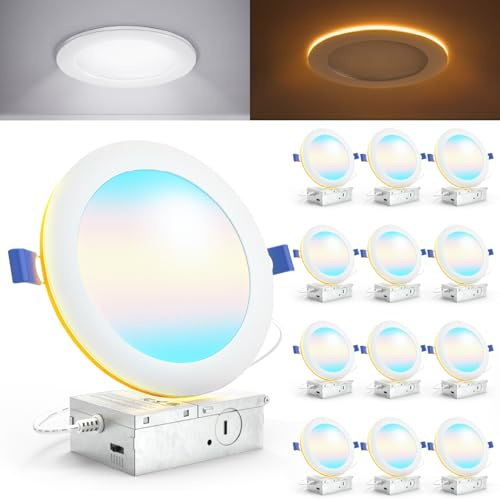 Sunco 12 Pack 6 Inch LED Recessed Light with Night Light, Canless Recessed Lighting, 1500 LM, 15W (150W Equivalent), Selectable CCT 2700K/3000K/4000K/5000K/6000K, Dimmable, with Junction Box