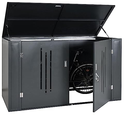 Mendler 2er-Fahrradgarage HWC-K64, Gerätehaus Fahrradbox mit Deckel, abschließbar Metall 121x202x100cm, anthrazit