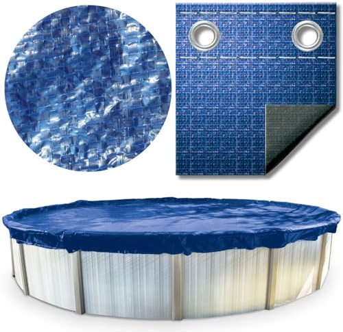 SWIMLINE HYDROTOOLS Super Guard Bâche d'hiver pour piscines Hors Sol | pour piscines Rondes de 4,8 m | Taille de la Housse de 5,8 m | Bleu/Noir | Treuil et câble Inclus | PCO819