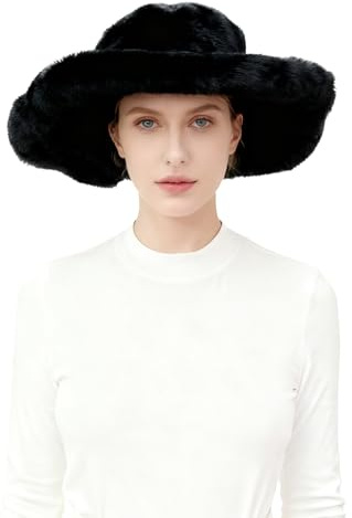 Lina & Lily Damen Winter Fischerhut mit breiter Krempe aus Kunstfell