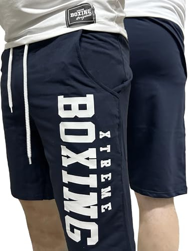 XTREME BOXING - Pantaloncini Uomo, Sportivi Corti in Cotone Ideali per Boxe, Calcio, Running, Tennis e Palestra, Tempo Libero Sportivi, Bermuda in Cotone, Leggeri XBR200BIS (XXL, Blu Navy)