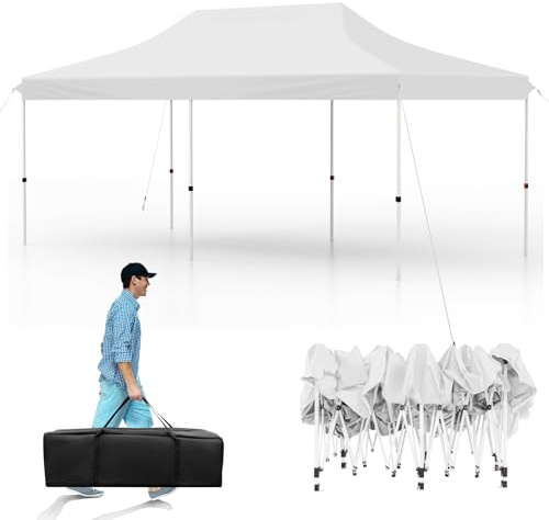 RELAX4LIFE Pavillon, Pop Up Faltpavillon 3x6m, Partyzelt Wasserabweisend & Stabil, Gartenzelt Höhenverstellbar, UV-Schutz 50+, Gartenpavillon Faltbar mit Tasche(Weiß)