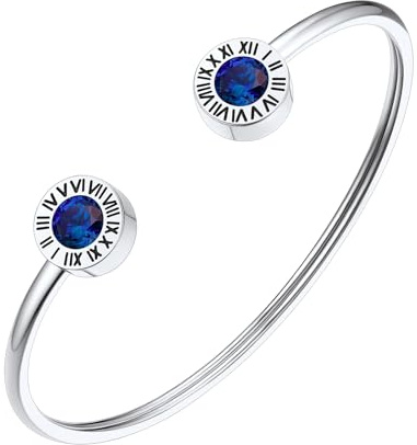 FindChic Armreif Damen Edlestahl Geburtsstein Armkette Römische Ziffer Armband Valentinstag Offen Armschmuck Muttertag Geburtstags Weihnachten Geschenk für Sie Frauen Freundin mama