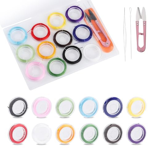 12 rotoli di cordoncino elastico piatto da 0,7 mm, multicolore, ideale per bracciali, collane e artigianato con perline fai da te.