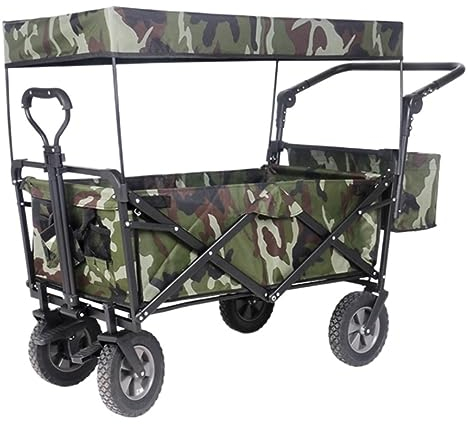 CCYENG Trolley Cart Klappbarer Gartenwagen Wagen Mit Dach Räder Bremse Transport Metall Stahl Trolley Für Garten Camping Campingwagen Gartenwagen