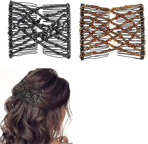 PYEUIFT 2 Stück Magie Elastische Haarspangen, Haarkamm Elastisch Perlen, Dehnbare Haarspange Haarkamm, Elegante Haarkamm-Clips, Magischer Haarkämme Perlen Haarspange Haarkamm für Mädchen Haarschmuck
