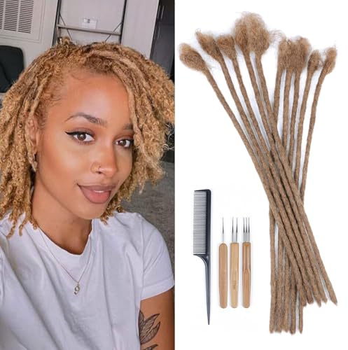 DaiMer 12 Inch Dreadlock Extensions Human Hair 0.6cm Loc Extensions Real Human Hair for Men/Women/Kids 10 Strands Full Handmade Permanent Dreads Extensions Extension 30 Color Will not Fade