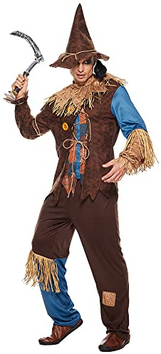 EraSpooky Disfraz de espantapájaros malvado para hombres adultos Kit de mago de paja fiesta de Halloween, juego de rol vestido elegante