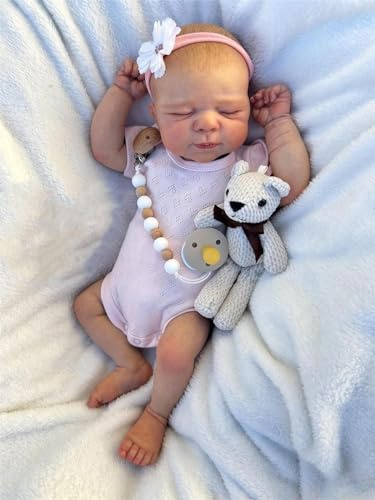 Anano Lebensechte Puppe Reborn Baby Mädchen Vollsilikon Toddler Mit Schnullerkette, 18 Zoll Realistische Newborn Baby Puppe Silikon Babypuppe, Die Echt Aussehen Reborn Babys Für Toddlers