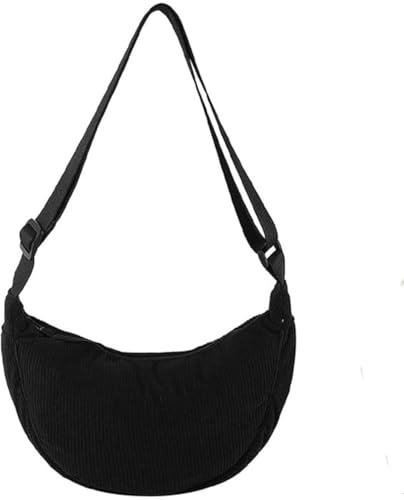 Elegance-go Damen Halbmond Crossbody Schultertasche，Hobo Halfmoon Bag Einfarbige Nylon Crossbody Bag Crossbody Bag Damen mit verstellbarer Schultergurt für Damen Reisen(Schwarz