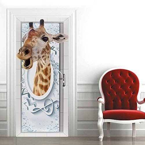 3D Türtapete Türaufkleber Selbstklebend Türfolie Poster Fototapete Türbilder Türtattoos Wasserdichte Tür Stickers für Kinderzimmer Wohnzimmer Badezimmer 70x200 cm Tier Giraffe
