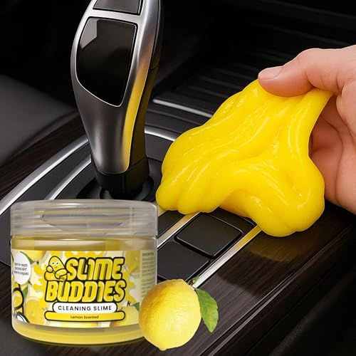 Slime Buddies Masilla de Gel de Limpieza de Coche, Herramienta de Detalles Interiores con Aroma a limón para portavasos, Rejillas de ventilación y Teclado, Accesorios Reutilizables para Detalles de