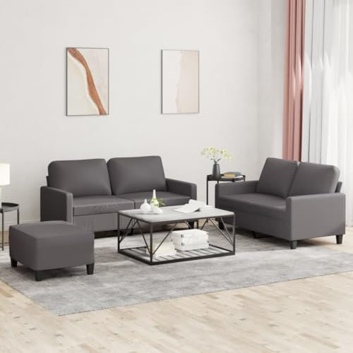 Homgoday 3-TLG. Sofagarnitur mit Kissen Wohnzimmersofa Sofa Couch Loungesofa Gästesofa, Designsofa Couchgarnitur Sitzmöbel Modern für Wohnzimmer, Schlafzimmer, Büro Grau Kunstleder