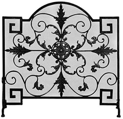 Schermi decorativi Griglia per camino Schermo per camino Rete metallica in ferro battuto nero Stile europeo Intaglio cavo Schermo di protezione antiscintilla Accessori per caminetto Protezione an