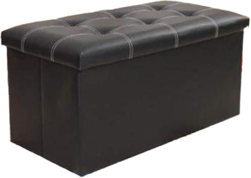 Kunstleder Klappbare Ottomane Sitzbank,pu Leder Aufbewahrungskiste Faltbare Spielzeugkiste Fußstütze Hocker Couchtisch Gepolsterter Sitz Schwarz 76x38x38cm(30x15x15inch)
