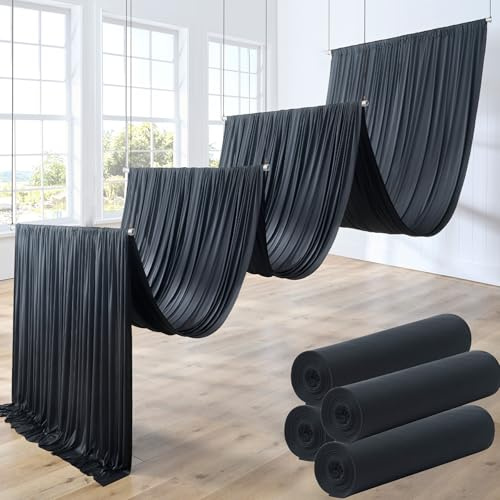 Htper 4 Panels 5x30ft Black Ceiling Drapes for Wedding Parties, Wrinkle Free Thick Polyester 30ft Long Canopy Tent Draping Ceiling Curtains Arch Drapery for Birthday Event Venue Decoration