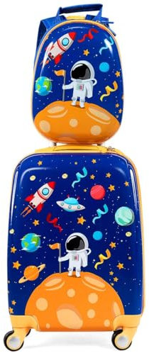 FANTASK 2tlg Kinderkoffer + Rucksack, Kindertrolley aus Kunststoff, Kindergepäck, Handgepäck Reisegepäck Hartschalenkoffer für Jungen und Mädchen