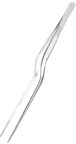 sourcing map Kitchen Tweezers Stainless Steel, 8 Inch Food Tongs Fine Cooking Tweezers Set Extra-Long Tweezer Tongs for Cooking Grill Baking BBQ, Silver Clip