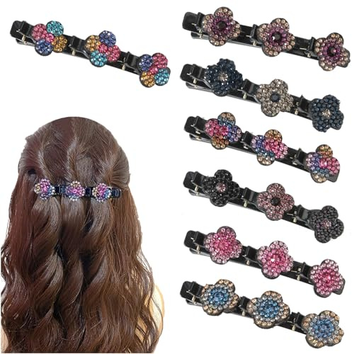 Kaizuca 7 Stück Haarspangen Damen, Doppelschicht-Haarspangen mit funkelnden Kristallsteinen, Elegante Geflochtene Strass-Haarklammer für Frauen und Mädchen