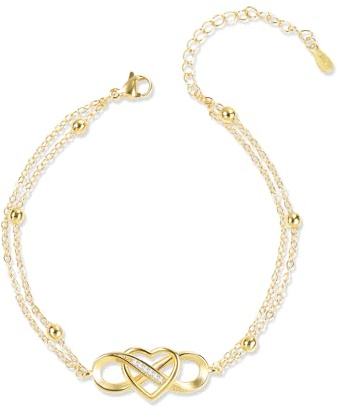 ASH'S CHOICE Silber 925 Verstellbare 14K Vergoldet Armbänder für Damen Frau | Layered Stapelbar Armband Layering Armbänder Freundschaftsarmbänder Damen Frauen Schmuck Muttertag Valentinstag Weihnachten
