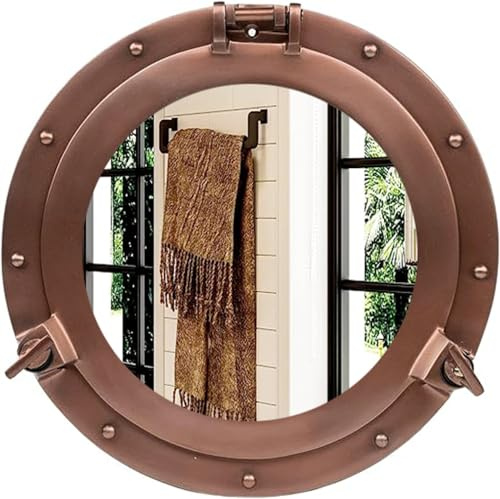 Home Dress Ventana y Espejo de Ojo de Buey de Aluminio náutico - Espejo de Ojo de Buey de Barcos Vintage | Ventana de Ojo de Buey Marina Decorativa para Cocina, baño (Copper, Mirror, 15 Inch)