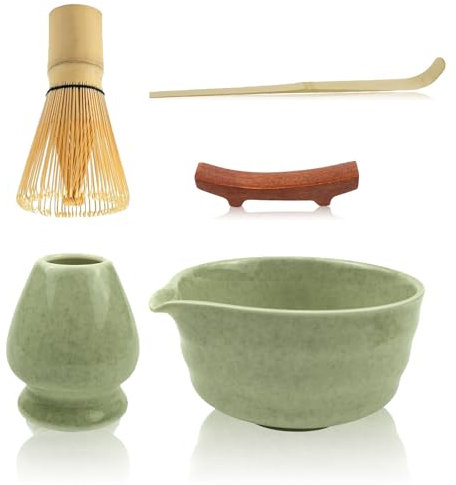 Xkzhrr Ensemble de thé matcha manuel avec fouet à matcha, support fouet pour matcha, récipient à poudre pour matcha, kit de cérémonie du thé pour la cérémonie du matcha(Couleur Matcha)