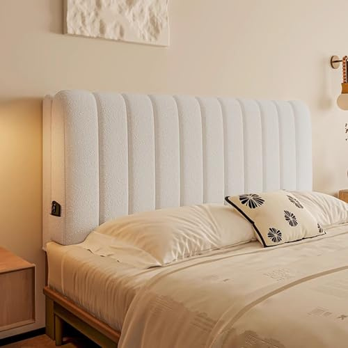 LZTET Bett Kopfteil Bezug,Weicher Teddy-Samt Bed Headboard Cover,Waschbar Bettkopfteil Husse,Staubdichte SchutzhüLle FüR Gepolsterte Schlafzimmer Kopfteil(120 * 60 * 10cm(Straps),Off-White)