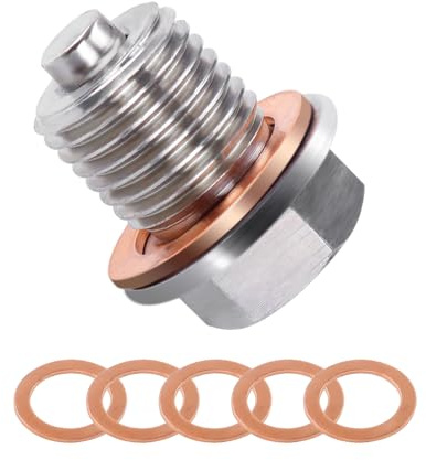 wadafen Magnetic Oil Drain Plug, M12 x 1.5 Oil Drain Plug Magnetic, Stainless Steel Sump Drain Nut Bolt, Leakproof Sump Plug Replacement with 5 Washers, for Car
