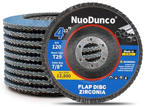 NuoDunco Disco de solapa de 115 mm, rueda abrasiva de circonita de grano 120, discos abrasivos tipo 29 para acero inoxidable, hierro fundido y chapa de metal, paquete de 10