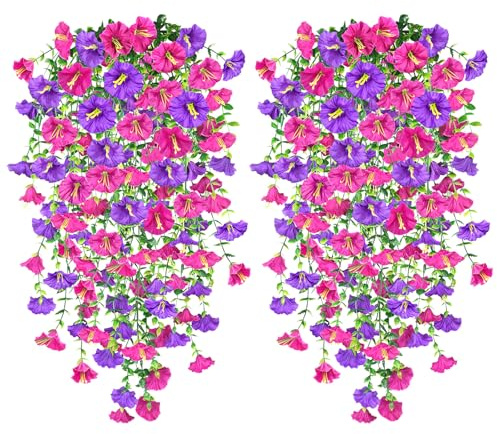 Epaing Künstliche Hängeblumen, 4 Stück, künstliche Pflanzen für Hängekörbe, künstliche Petunien, UV-beständig, künstliche Hängepflanzen für Zuhause, Garten, Innen- und Außenbereich, Dekoration (Rose