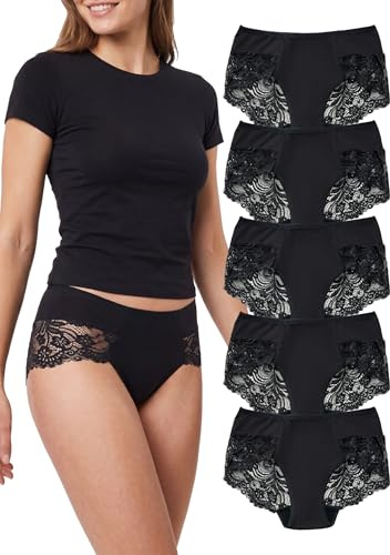 Hialegion Mutandine Hipster in Pizzo Floreale con Trama Aperta per Donna Confezione da 5 Pezzi XL