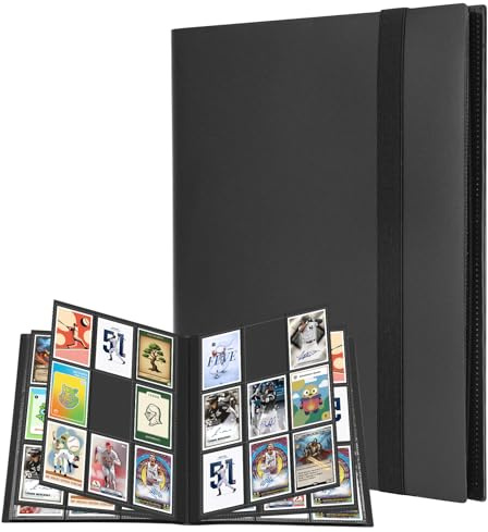 WISYOK Sammelalbum 360 Karten, Groß Sammelkarten Album 9 Pocket mit 20 Seiten, Tragbarer Binder, Sammelalbum für Fussballkarten, Photocard, MTG, TCG (Schwarz)