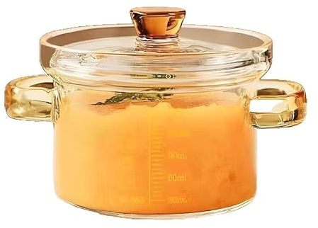 Marmite en verre avec couvercle, marmite en verre résistant à la chaleur for cuisinière, soupière transparente allant au micro-ondes avec double poignée, cocotte for cuisine à domicile ou restaurant(3