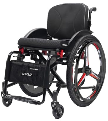 CFMAIF Lightweight Sports Wheelchair, Adult Self-propelled Folding Aluminum Alloy Wheel Chair, Prevent Rear Tilt, with Safety Belt (Size:44cm/17.3in seat,Color:Sports)