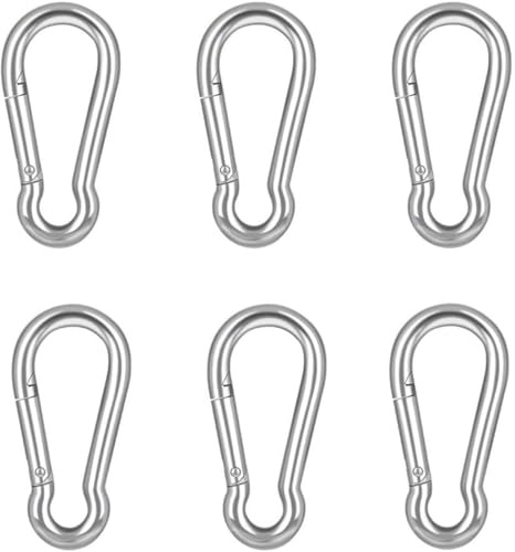 M6 – Lot de 6 mousquetons à ressort en acier inoxydable 304 très résistants pour salle de sport, suspension de plantes, camping, randonnée, balançoire