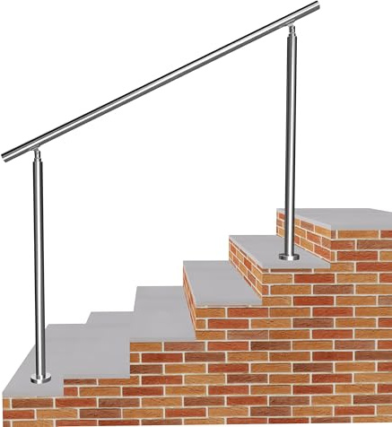 Garde-corps 150cm argenté, 1 main courante, sans traverses, inox 201, Rampe d'escalier intérieur et extérieur - kit complet pour divers escaliers