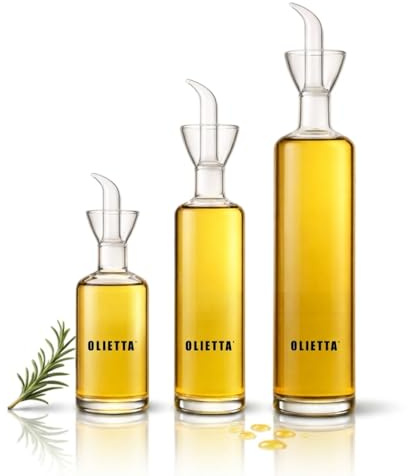 Olietta Oljedoserare Multipack – 3 Flaskor (500 ml, 250 ml, 125 ml) – Droppfri och läckagesäker pip för olja och vinäger