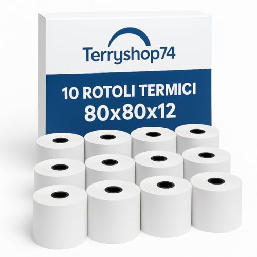 10 Rotoli Carta Termica 80x80 80mm x 80m Omologati con Anima 12mm – BPA Free, Alta Qualità per Registratori di Cassa, Stampanti POS, Terminali di Pagamento – CONFEZIONE DA 10 PEZZI