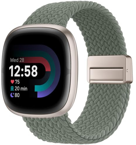 Higgs Braided Strap Compatible with Fitbit Versa 4/Fitbit Versa 3/Fitbit Sense 2/Fitbit Sense Straps for Women Men, Nylon Elastic Magnetic Snap Replacement Watch Band for Versa 4/Versa 3/Sense 2/Sense