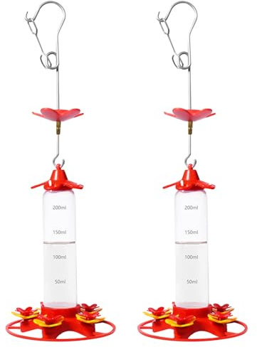 Distributore per colibrì – Supporto stabile, portatile, doppia unità | Distributore di cibo per esterni con ganci per piccoli, giardino, terrazza, decorazione sicura