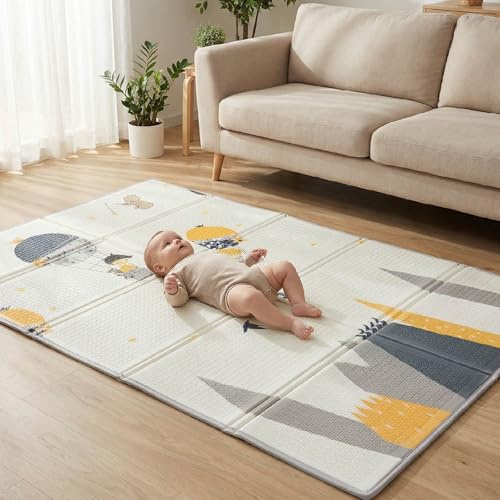 PIKATOYZ® Wipeable Baby Mats for Floor Play with Carrying Bag | Foldable 180×120 cm Baby Playmat | Soft Baby Play Mats for Floor Crawling Toddlers | A Safe Padded Play Mat with High-Density XPE Foam