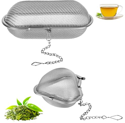 Rzspher Infuseur à épices 2 pièces pour la cuisine, filtre à thé en acier inoxydable avec chaînette et crochet, infuseur à herbes pour épices, herbes et thé en vrac
